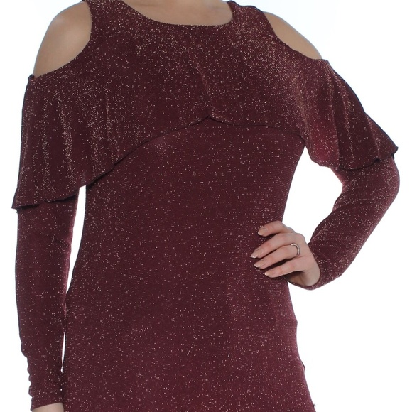 Michael Kors Ruffled Cold-shoulder Merlotgold Xl - Picture 2 of 4